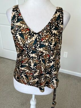 NWT Wildfang Black Cream and Teal Butterfly Printed Tie-Waist Tank Size Small